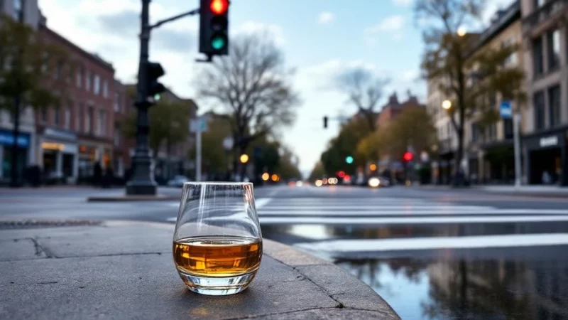 Un Chauffard ivre grille un feu rouge avec un verre de whisky à la main