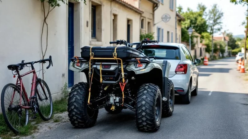 Vol audacieux : Des voleurs attachent un quad à leur voiture