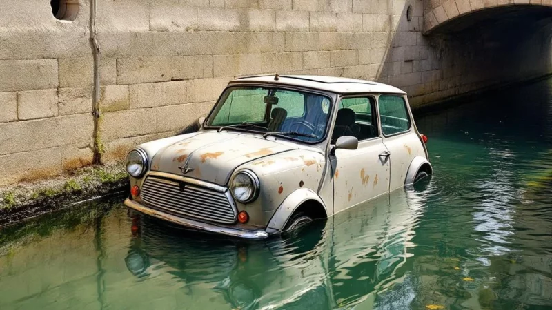 Mini Cooper mystérieusement immergée dans le canal de Toulouse
