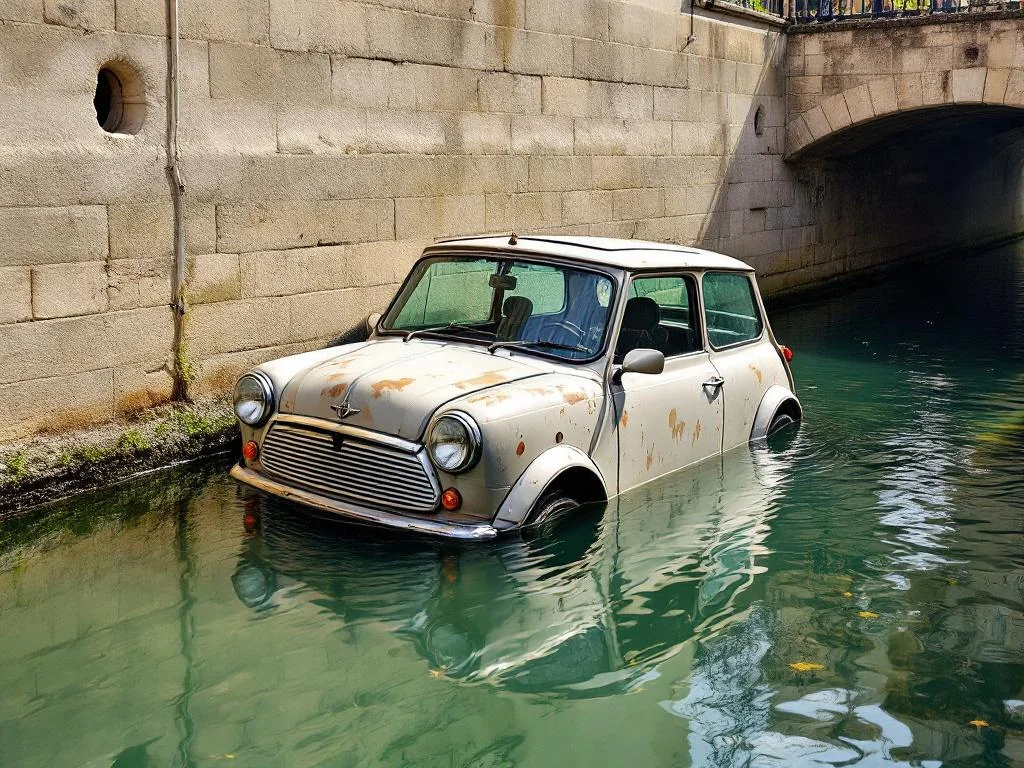 Mini Cooper mystérieusement immergée dans le canal de Toulouse