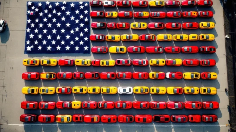 300 Corvette forment un immense drapeau américain à Detroit